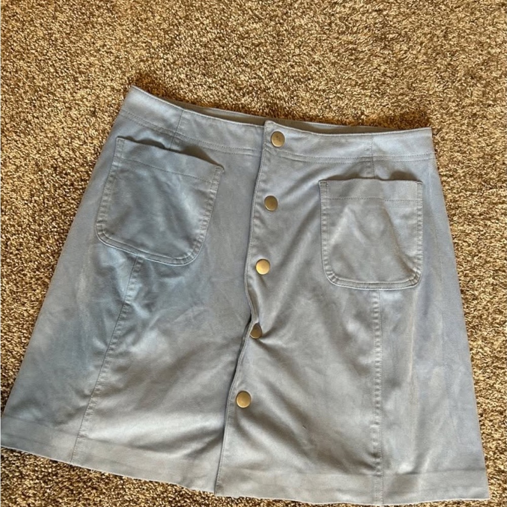 Belle Sky Light Blue A-Line Skirt with Buttons